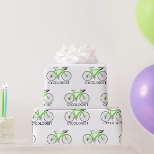 Green Bicycle with Cycologist Text on White Wrapping Paper