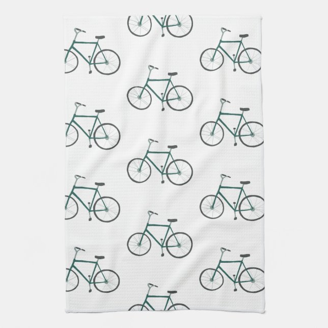 Green bicycles bikes pattern kitchen towel (Vertical)