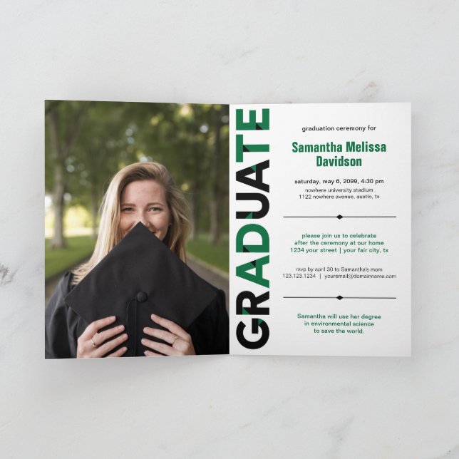 Green Big Bold Angle-Cut Letters Graduation Invitation (Inside)