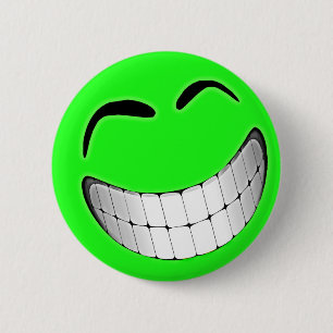 Green Big Grin Face 6 Cm Round Badge
