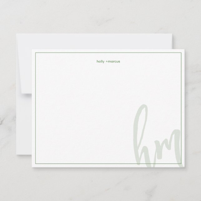 Green Big Monogram Couple Initials Wedding Simple Card (Front)