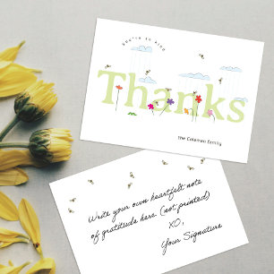 Green Big Thanks Spring Bee Scene Thank You Card