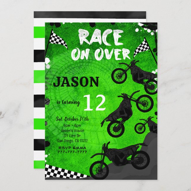 Green Bike Birthday Invitation  (Front/Back)