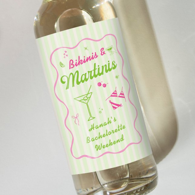 Green Bikinis & Martinis Bachelorette Party Wine Label (Creator Uploaded)