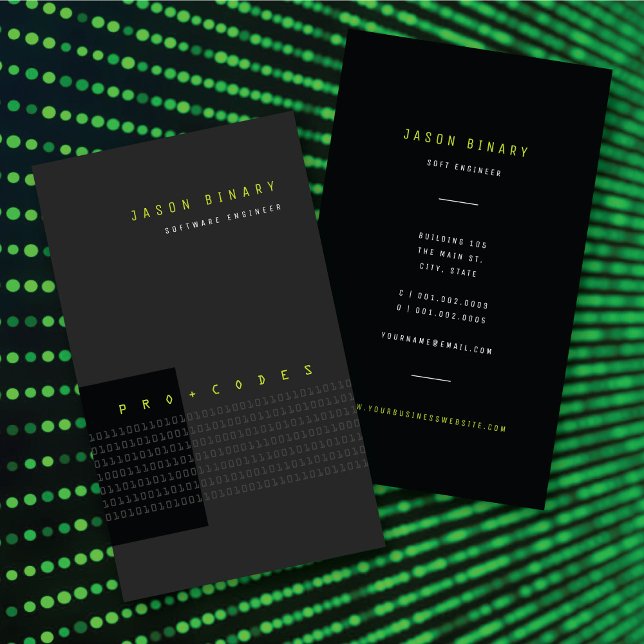 Green Binary Code Computer Tech Modern Minimalist Business Card (Green Binary Code Computer Program Tech Modern Minimalist Business Card @ zazzle.com/color_therapy)