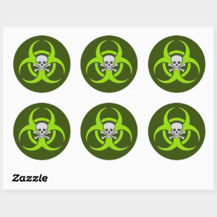 Green Biohazard Skull Classic Round Sticker