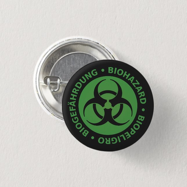 Green Biohazard Warning 3 Cm Round Badge (Front & Back)