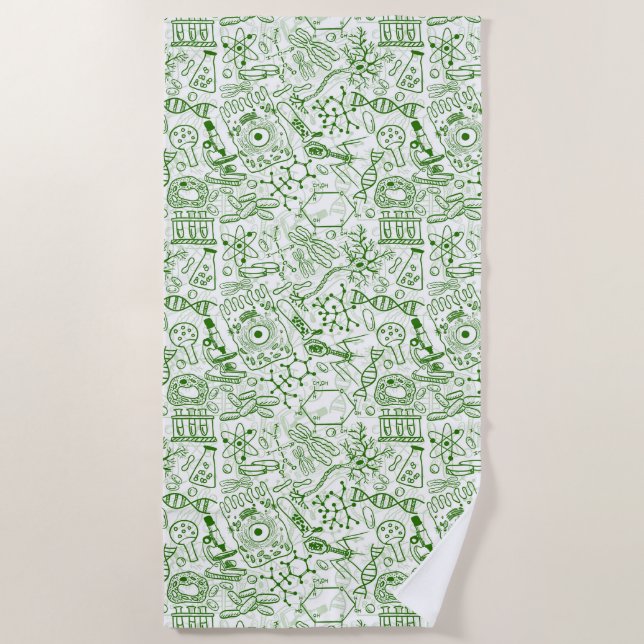 Green Biology Pattern Beach Towel (Front)