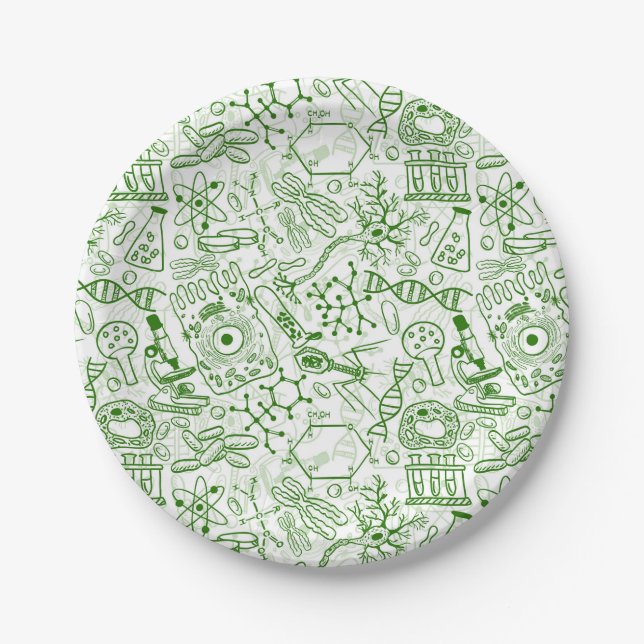 Green Biology Pattern Paper Plate (Front)