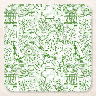 Green Biology Pattern Square Paper Coaster