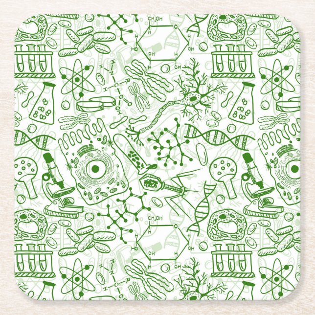 Green Biology Pattern Square Paper Coaster (Front)