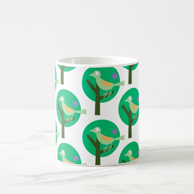 Green Bird and Tree Pattern Nature Inspired  Coffee Mug (Creator Uploaded)