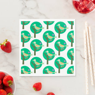 Green Bird and Tree Pattern Nature Inspired Napkin