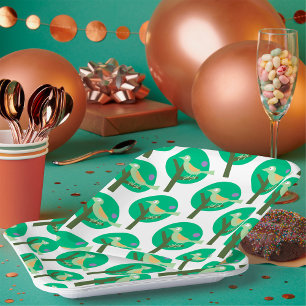 Green Bird and Tree Pattern Nature Inspired  Paper Plate