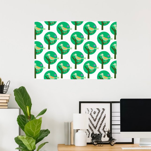 Green Bird and Tree Pattern Nature Inspired  Poster (Creator Uploaded)