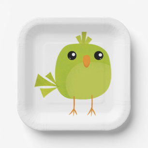 Green Bird Cartoon   Paper Plate