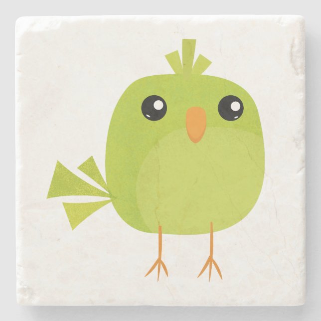 Green Bird Cartoon   Stone Coaster (Front)