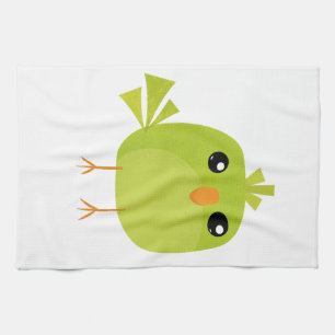 Green Bird Cartoon   Tea Towel