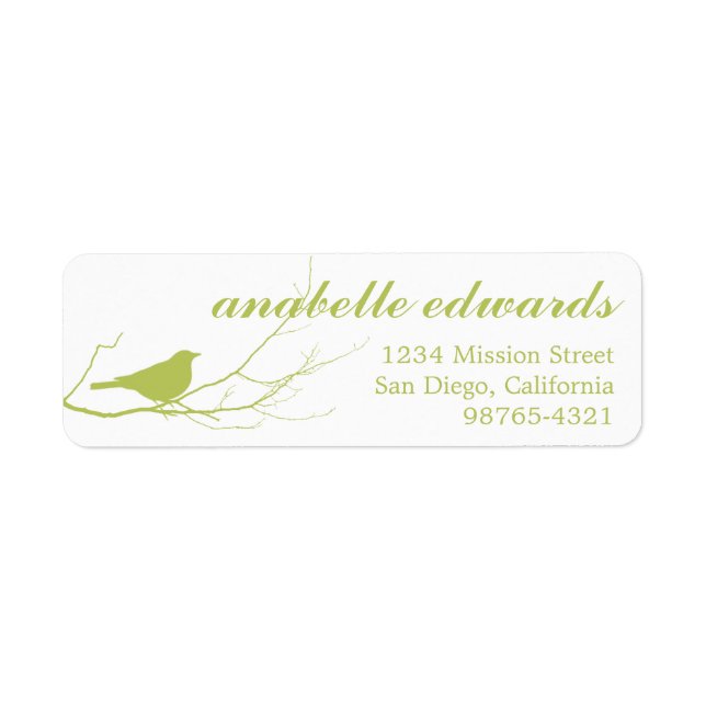Green bird on branch modern custom return address label (Front)