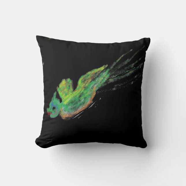 green bird painting pillow (Front)