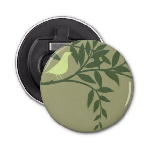 Green Bird Perched on Green Branch Bottle Opener