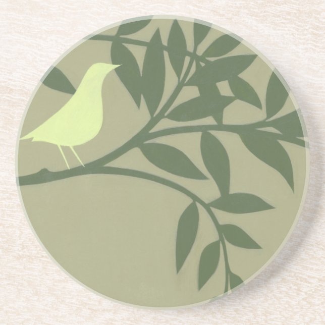 Green Bird Perched on Green Branch Coaster (Front)