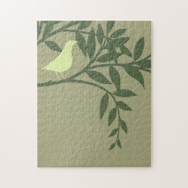 Green Bird Perched on Green Branch Jigsaw Puzzle (Vertical)