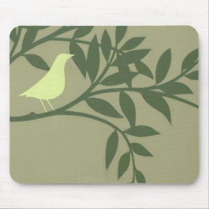 Green Bird Perched on Green Branch Mouse Pad