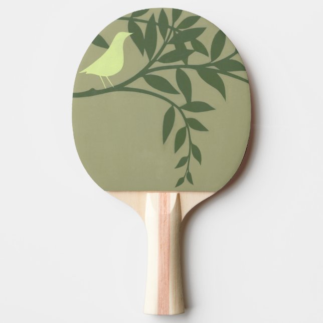 Green Bird Perched on Green Branch Ping Pong Paddle (Front)