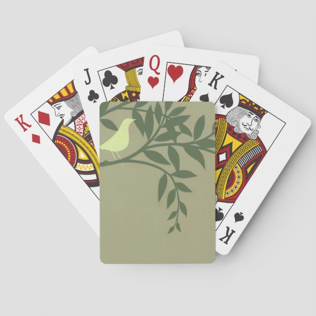 Green Bird Perched on Green Branch Playing Cards (Back)