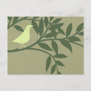 Green Bird Perched on Green Branch Postcard