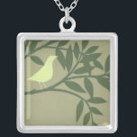 Green Bird Perched on Green Branch Silver Plated Necklace<br><div class="desc">Like the colour green? Then this is the perfect art print for you! This beautiful painting of a yellow-green bird on a dark green branch would fit perfectly to any Zazzle product. The image by Norman Wyatt is composed of three shades of green. Get yours today!</div>