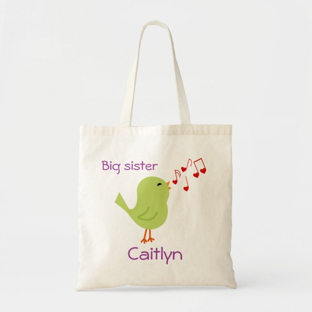 Green Bird Personalised Big Sister Tote (Front)