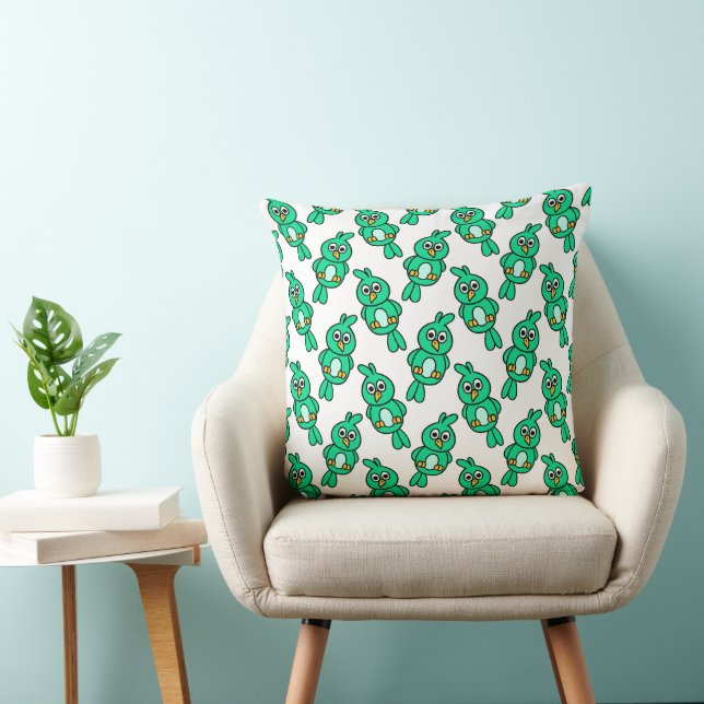 Green Bird Repeat Cute Quirky Pattern Art Cushion (Chair)