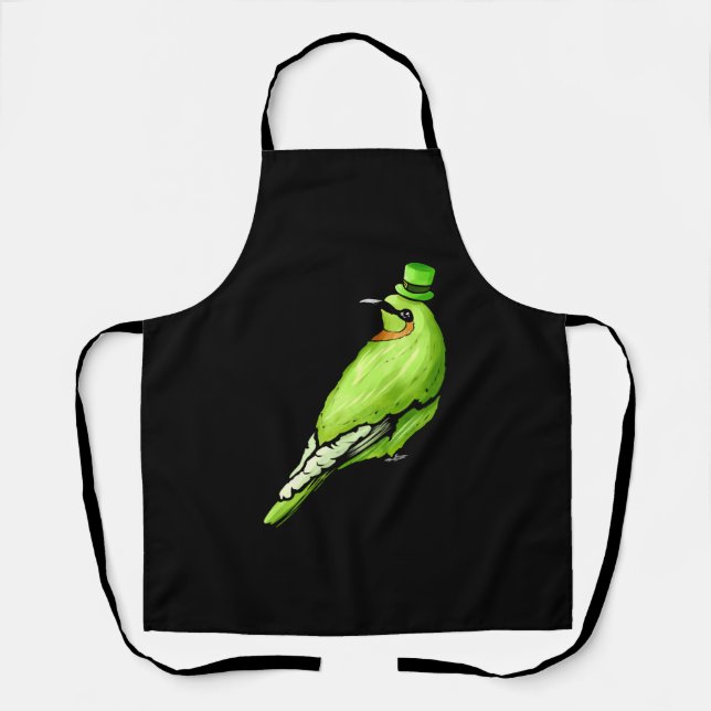 Green Bird With Green Hat For St Patricks Day Apron (Front)