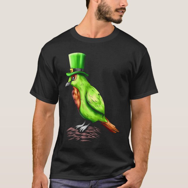 Green Bird With Leprechaun Hat On St Patricks Day T-Shirt (Front)