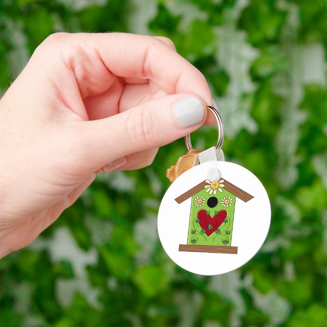 Green Birdhouse with Heart and Daisies  Key Ring (Creator Uploaded)