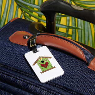 Green Birdhouse with Heart and Daisies  Luggage Tag