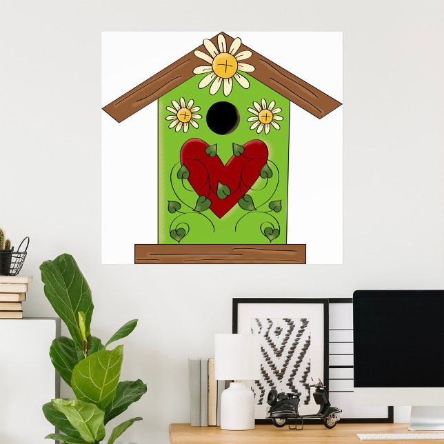 Green Birdhouse with Heart and Daisies  Poster (Creator Uploaded)