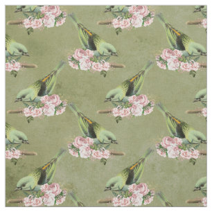 Green Birds and Pink Floral Fabric