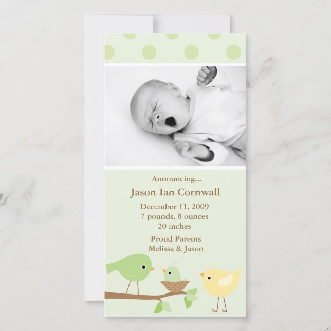 Green Birds Birth Announcement (Front)
