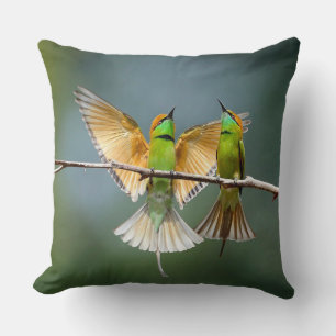 Green Birds Frolic in the Trees Photograph Cushion