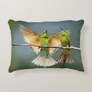 Green Birds Frolic in the Trees Photograph Decorative Cushion