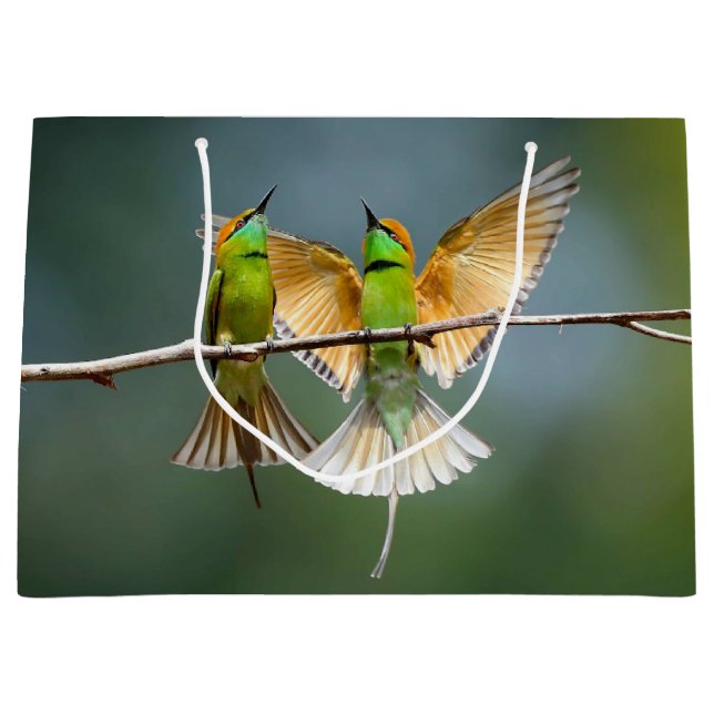 Green Birds Frolic in the Trees Photograph Large Gift Bag (Front)