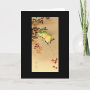Green Birds on Maple Tree, Japanese Art c.1800s Card