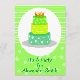 Green Birthday Cake Birthday Party Invitations
