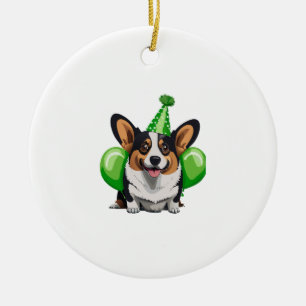 Green Birthday Corgi Classic T-Shirt Ceramic Ornament