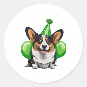 Green Birthday Corgi Classic T-Shirt Round Sticker