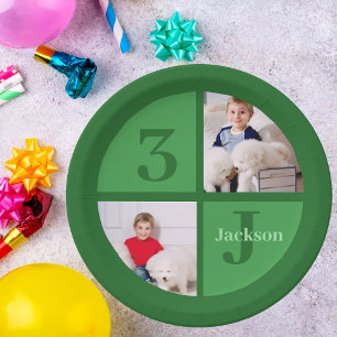 Green Birthday Party Custom Kids Photo Paper Plate