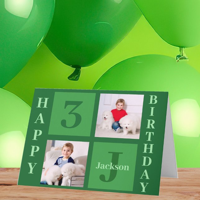 Green Birthday Photo Collage Personalised Kids Card (Creator Uploaded)